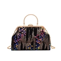 Black evening clutch bag with colorful sequins, gold metal handle, and chain strap - Blue