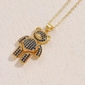 14K gold plated necklace featuring a 3D teddy bear pendant paved with navy blue zircons - Royal Blue Zirconia