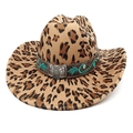 Cappello da cowboy leopardato con ricami etnici e fibbia a farfalla in stile vintage - M (56-58cm) / Stampa leopardata