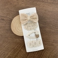 4-piece beige lace and bow hair clip set for girls on a display card with floral accents - Style 1