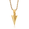 Colgante de punta de flecha en acero dorado con cadena de cuerda para moda de hombre - Colgante de Punta de Flecha Dorado (KP79563-K)