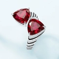 Elegante anillo de plata S925 con dos piedras rojas triangulares y circonitas - Ajustable HK12 / Anillo de Rubí de Laboratorio