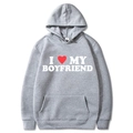 Grey I Love My Boyfriend hoodie in soft cotton blend with front pocket, size M - S / Top (I Love My Boyfriend) / Light Gray