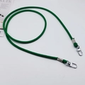 Detailed view of green PU leather round cord strap with polished silver metal lobster clasps - Green + Silver Hook