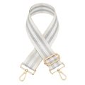 Detail of adjustable off-white bag strap with silver stripes and gold hardware - Silver Clasp / White