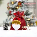 Red burlap Christmas gift bag with Santa Claus 3D design and drawstring closure - Small Linen Gift Bag Santa