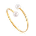 Minimalist gold stainless steel open bangle featuring two lustrous white pearls - Gold (KB52612-Z)