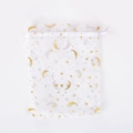 Close-up of white organza pouch with gold and silver moon star patterns and drawstring - Star Moon Ribbon/White / 10*15cm