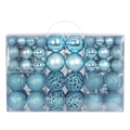 Blue Christmas ball set in a transparent box with matte, glitter, and hollow textures - 100pcs Pack / Light Lake Blue