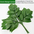 Kunstmatige groene mangobladeren 73cm stengel met 15 bladeren set van 12 stuks - Drietandige vork / 12 Stuks / Donkergroen