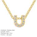 14K gold plated stainless steel letter U pendant necklace with white zircon stones - Letter U / Gold
