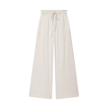 Flat lay of beige wide-leg pants featuring an elastic drawstring waist and fluid drape - S / Pants / Cream White Pants