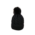 Classic black cable knit beanie for men and women with a soft fluffy faux fur pom-pom topper - One Size / Black