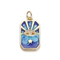 Detail showing a golden celestial pendant with blue enamel sun, eye, and star motifs - YSN006-8 Rectangular Blue Gradient Starry Eye Pendant