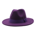 Close-up of deep purple fedora hat with matching grosgrain ribbon and classic indented crown - M (56-58cm) / Purple
