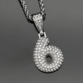 Hip hop iced out number 6 pendant with sparkling rhinestones and silver wheat chain - Number 6 / Pendant Only / Steel