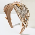 Detail of luxury champagne gold velvet headband with rhinestones and 3D butterflies - Brown