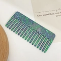 Teal tortoiseshell acetate hair comb with wide teeth and vintage floral pattern - Dark Green