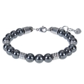 Detail of stainless steel beaded bracelet with S.Steel tag and lobster clasp closure - Hematite Bracelet