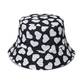 Classic black bucket hat with white heart print for women, casual summer sun protection - 58cm / Black With White Heart