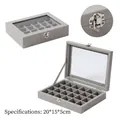 Gray velvet jewelry box with 24 compartments and transparent glass lid for ring storage - 24 Grids / Gray
