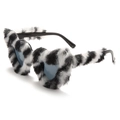 Occhiali da sole a cuore in peluche zebrato con lenti blu per feste e moda - Montatura Nera Stampa Zebra