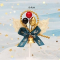 Golden leaf Christmas cake topper with red berries and green ribbon bow decoration - Gold Leaf Red Berry Style (5#叶子)
