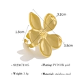 Minimalistische 18K goud PVD vergulde roestvrijstalen open ring met 3D bloemmotief - Grote 3D Bloem Ring (SR23071105)