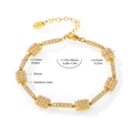 Detailed view of golden stainless steel bracelet with hand-set cubic zirconia rectangles - Gold