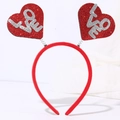 Detail of red sequin heart headband with silver LOVE lettering on metal springs - Style 8