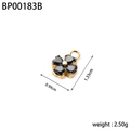Elegant gold four-leaf clover pendant with black heart gemstones and detailed dimensions - BP00183B-Gold Black Stone Clover Pendant
