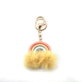 Portachiavi con pompon arcobaleno con corde intrecciate rosa e anello dorato - Pompon Giallo