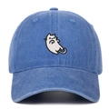 Detail of white cat embroidery on blue washed denim vintage baseball cap - Light Blue