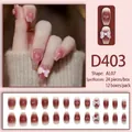 Press-on nails in sheer nude red with 3D heart and bow designs, medium coffin shape - 24 Pcs/Set / Gradient Bean Paste Red 3D Heart Bow Style (D403)