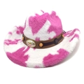 Cappello da cowboy in peluche per donna con stampa muccata rosa e bianca e fibbie in metallo - M（56-58cm） / Corona Diritta Rosso Rosa