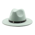 Detail of mint green fedora hat with black leather band and silver star studs decoration - Mint Green