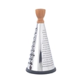 Conical stainless steel cheese grater with ergonomic wooden handle and non-slip rubber base - Wood Handle 9 Inch