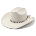Cappello fedora in pelle scamosciata beige a tesa larga con fascia decorativa - M (56-58cm) / Beige