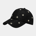 Casquette de baseball en jean avec broderies marguerites sur tissu noir délavé - Réglable / Marguerite Noir