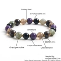 Bracelet en améthyste et pierre de lune grise avec des détails en acier doré - Améthyste Couleur Mixte
