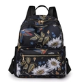 Schwarzer Nylon-Rucksack mit Blumen- und Vogelstickerei und goldenen Reißverschlüssen - Retro Wildnis (Schwarz Vogel Floral)