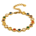 Edelstahl-Armband mit 18K Goldbeschichtung und bunten Zirkoniasteinen im Regenbogendesign - Goldfarbenes Buntes Zirkon Armband