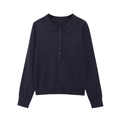 Jersey de punto azul marino con cuello polo, botones frontales y puños acanalados - S / Negro