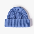 Bright blue ribbed knit beanie hat with a folded brim and soft textured finish - One Size / Light Blue