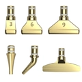 Set of 6 brass heat gun nozzle tips with 3mm, 6mm, and 9mm round and flat outlets - 1-Drill + 3-Drill + 6-Drill + 9-Drill + Elbow + Correction Head