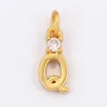Gold plated copper letter Q pendant with sparkling cubic zirconia inlay and high polish finish - Single Stone Letter Q