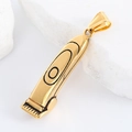 Macro shot of a polished gold barber hair clipper pendant on white textured stone - Retro Gold (No Chain)