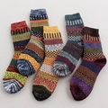 Vintage style wool blend mid-calf socks with striped patterns and thick knit texture - One Size / Stripes