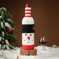 Festive knitted snowman wine bottle cover with red and white stripes for Christmas decor - Snowman