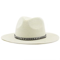 Creamy white western straw cowboy hat with black studded belt band and wide brim - Creamy White